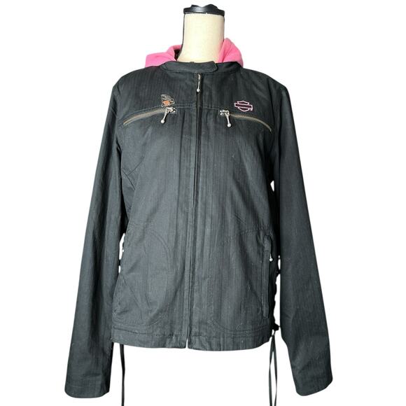 Harley-Davidson Women’s 2in1 Pink Label Hooded Cotton Jacket Black/Pink Size XL
